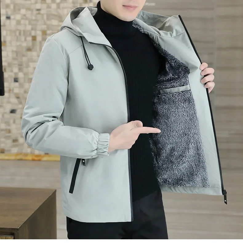 

2024 Spring Autumn Men Hooded Jacket Male Outwear Thermal Fleece Thick Warm Windbreaker Jacket Men Fashion Casual Coat 5XL