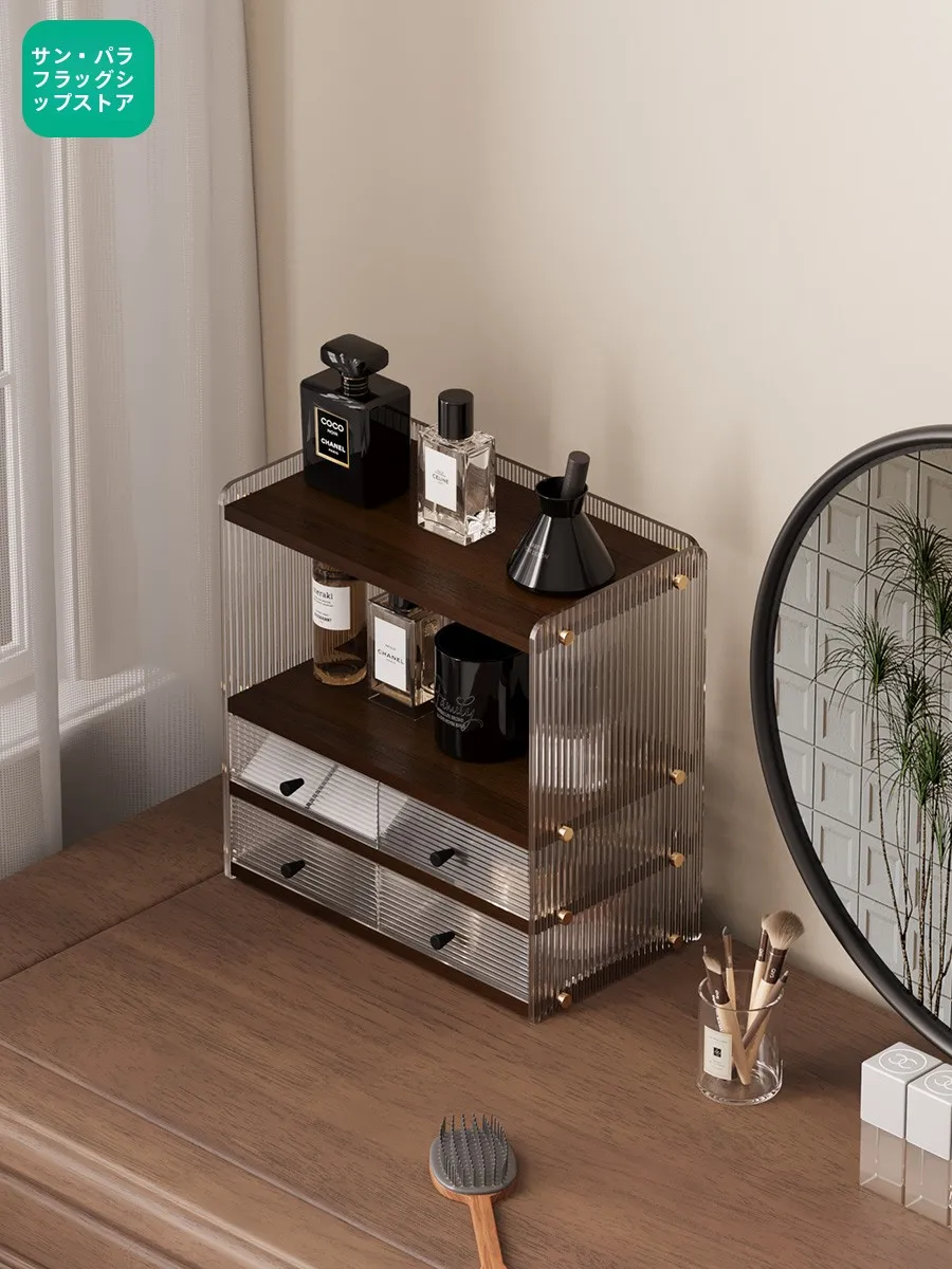 acrylic-cosmetic-storage-rack-dustproof-perfume-display-stand-with-drawer-three-layers-shelf-bathroom-organizer-for-small-spaces