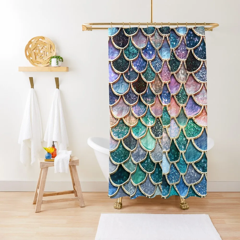 

Teal, Silver and Pink Sparkle Faux Glitter Mermaid Scales Shower Curtain Bathroom Box Elegant Bathroom Bathroom Deco Curtain