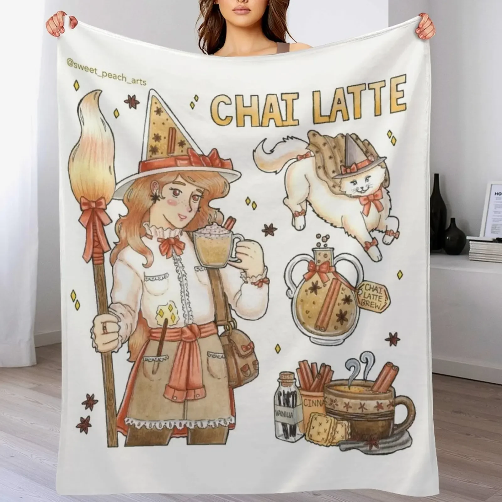 Chai Tea Latte Witch - Manta estética de franela ultrasuave para todas las estaciones