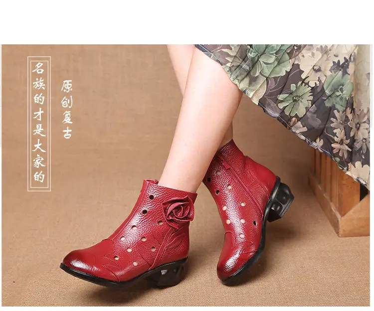Neue Handgemachte Rindsleder Boot Damen Vintage Hohl Schuhe Frau Original Marke Stiefeletten Frauen Herbst Niedrigen Ferse Pelz Booties – Detail 16