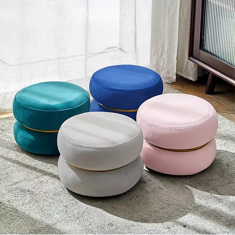 Living Room Sofa Ottoman Creative Shoe Changing Low Stool Leisure Soft Small Round Mound Modern Children's Velvet Stool