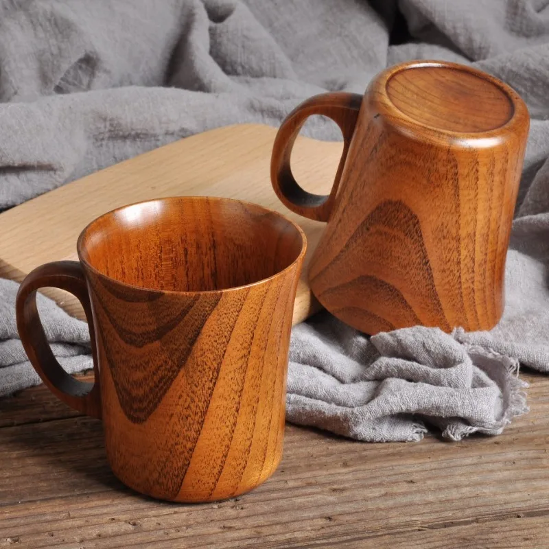 Japanese Style Solid Wood Water Cup Jujube Wood Mug Handle New Arrival Office Drinking Cup Handmade Wooden Coffee Mug Daily Use