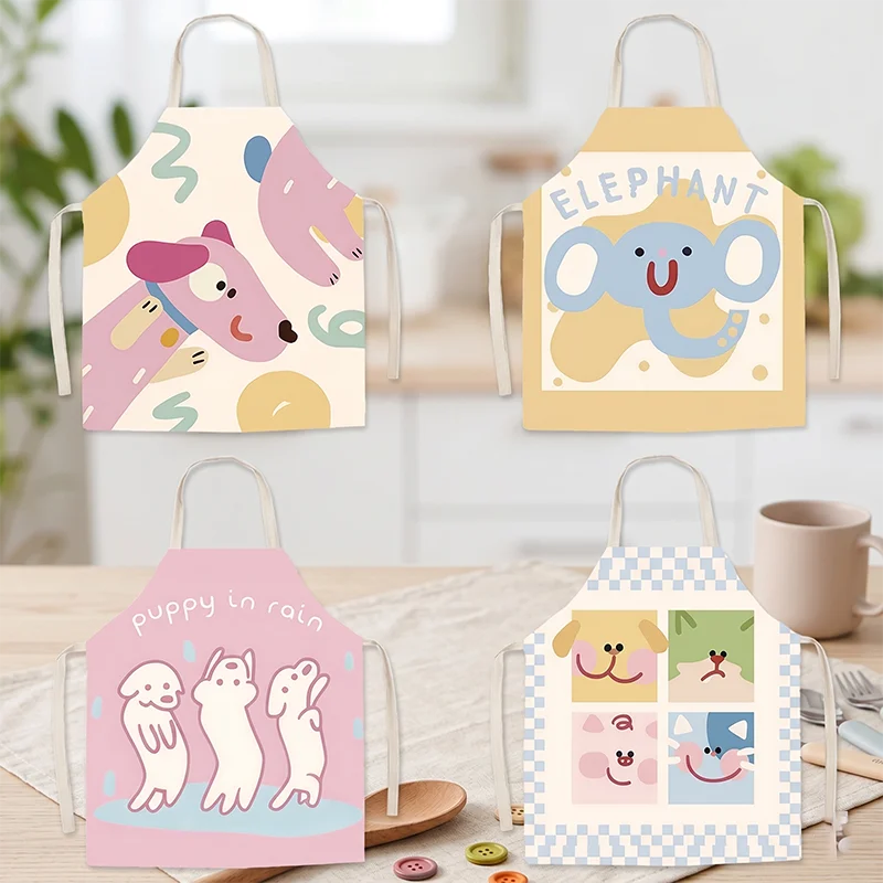 

Funny Cartoon Animal Print Kitchen Apron for Women Kids Cooking Baking Restaurant Cafe Bib Cute Dog Elephant Home Decor Pinafore