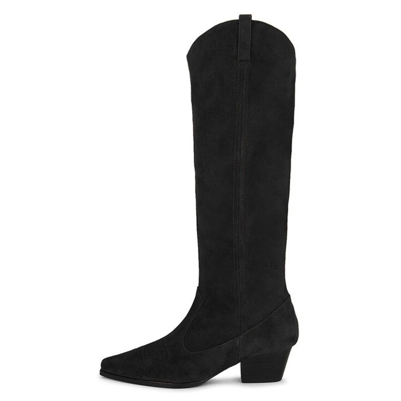 JOZHAMTA Size 34-43 Popular Denim Women Knee-High Boots Autumn Winter Fashion Thick High Heels Real Leather Office Lady Shoes