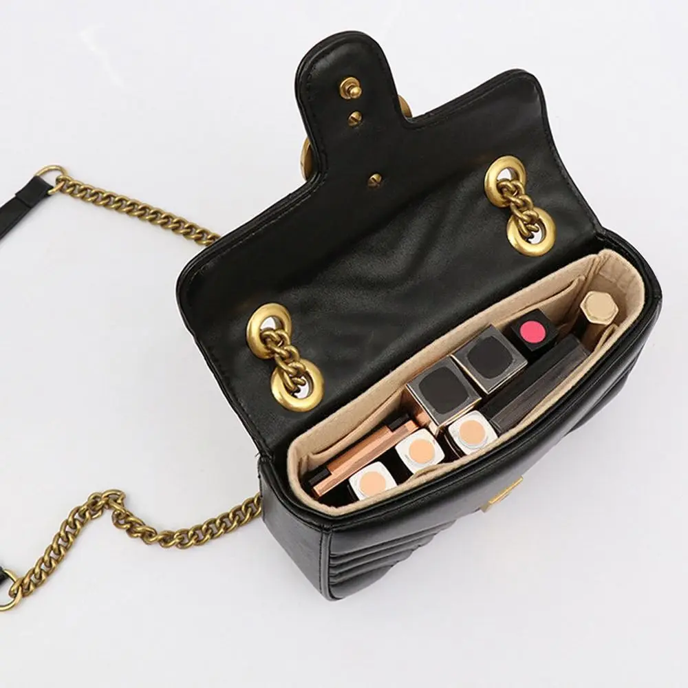 Tragbare weiche Filz einsatz Tasche Handtasche Einsatz Tasche Damen Reisetasche Einsatz Liner Marke Geldbörse Organizer Beutel Make-up Organisatoren – Detail 5