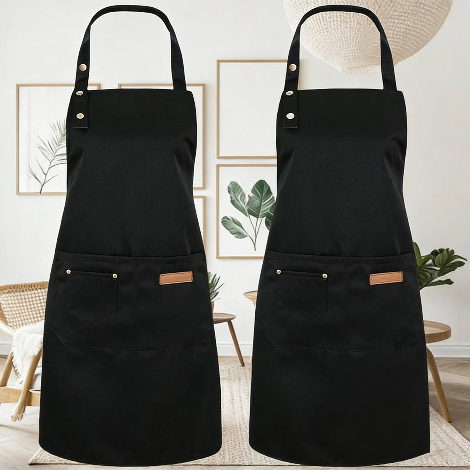 

2 Pack Kitchen Chef Bib Aprons with Adjustable Straps and Pockets Resistant Cooking Apron for Women Men Chefs Waiters
