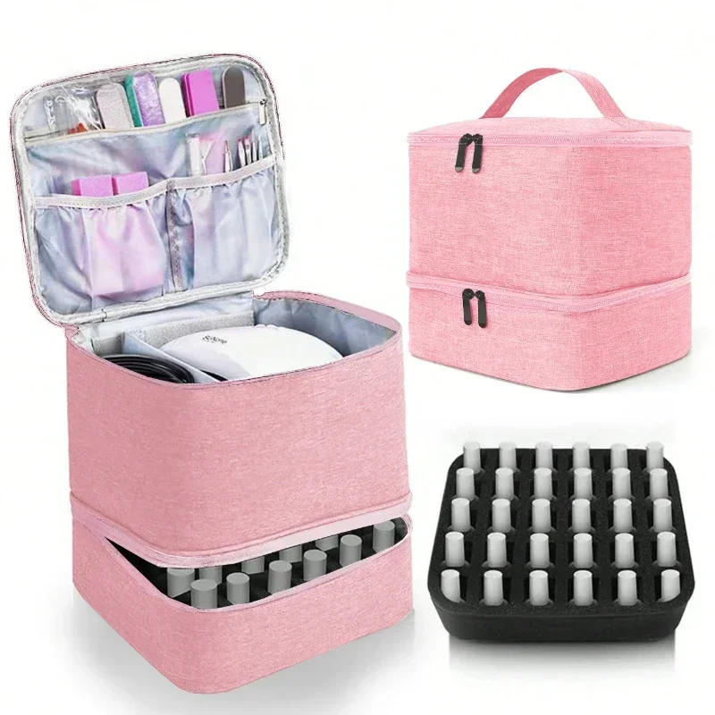 Nail Polish Storage Bag Essential Oil Bag Portable Cosmetic Nail Care Kit Nail Care Tool Storage Box Double Layer 30 Compartment