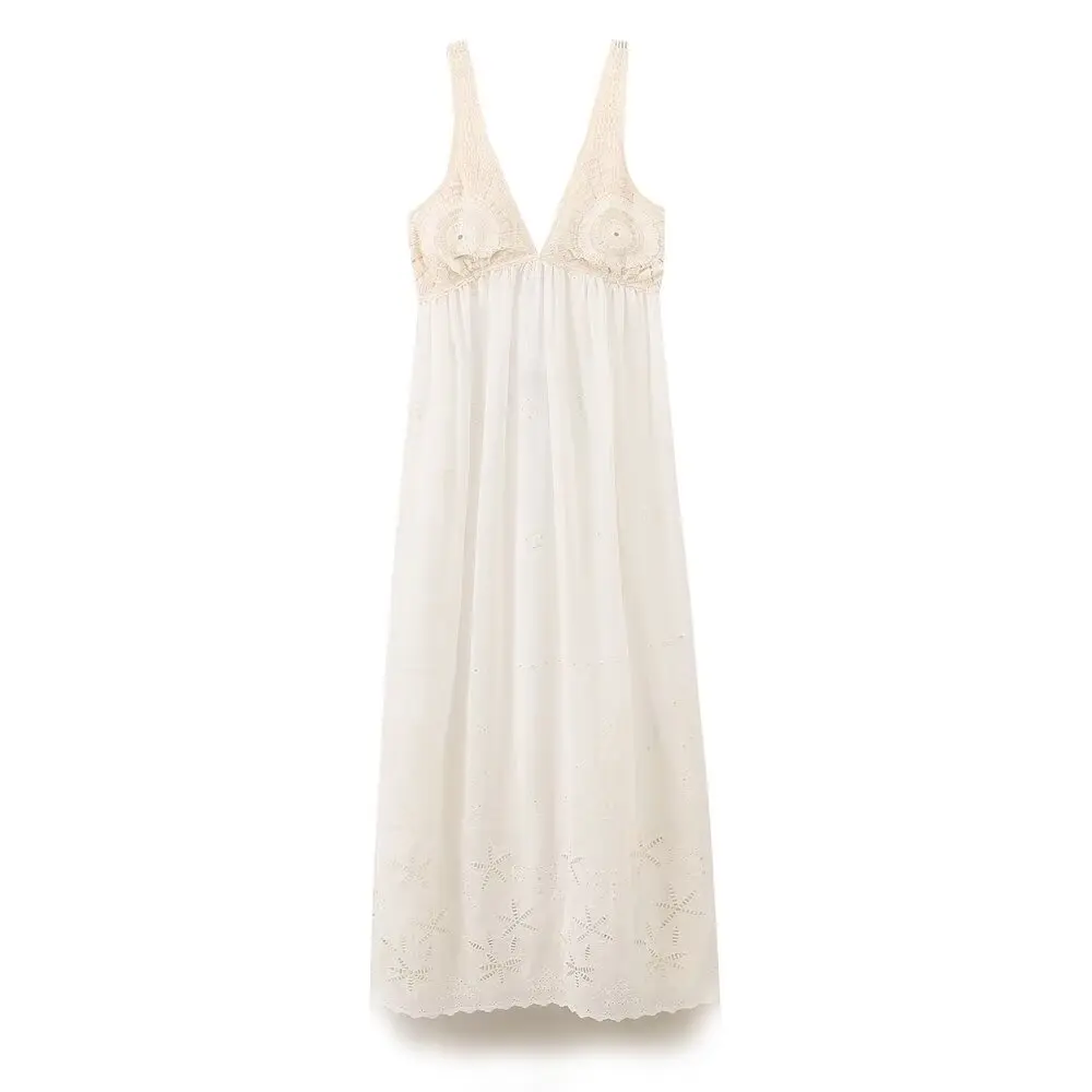Maxdutti Summer Vestidos Crochet Hollowed Out Vest Dress Women Fashion Elegant Blogger Vintage  Dress Women image 3