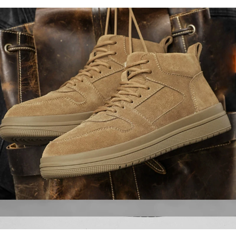Men's Suede Thick-Soled Non-Slip Casual Ankle Boots High-Top Sneakers Fashion Board Shoes Flat Sole Footwear for Autumn/winter