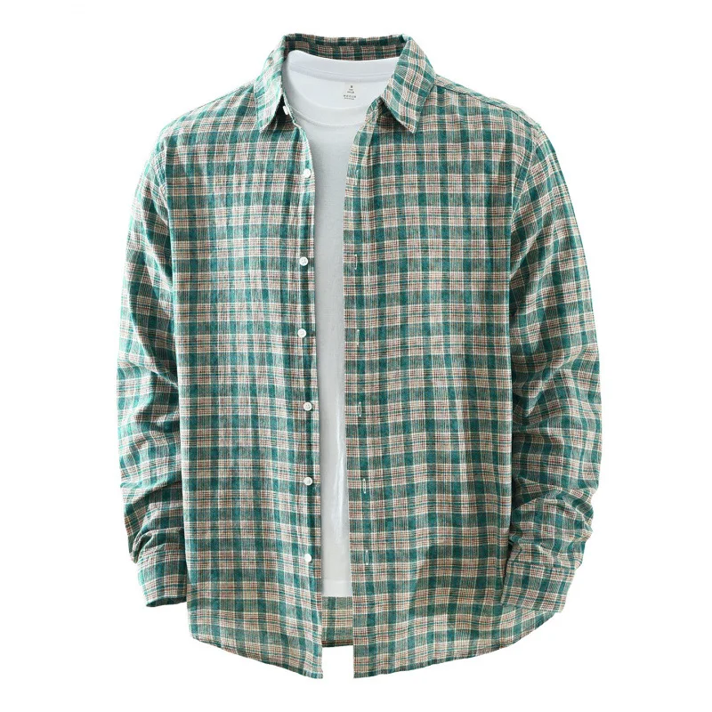 

Japanese Men Plaid Shirt Spring Summer New Mens Long Sleeve Shirts Daily Casual Pure Cotton Shirts Jacket Comfort Men Clothing