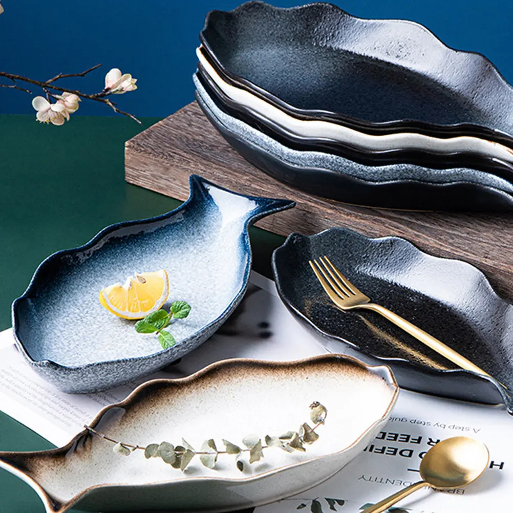 14 Inch Fish Shape Ceramic Steaming Tray Exquisite Craft Delicate Outlook Perfect for Steamed Fish Seafood Appetizers