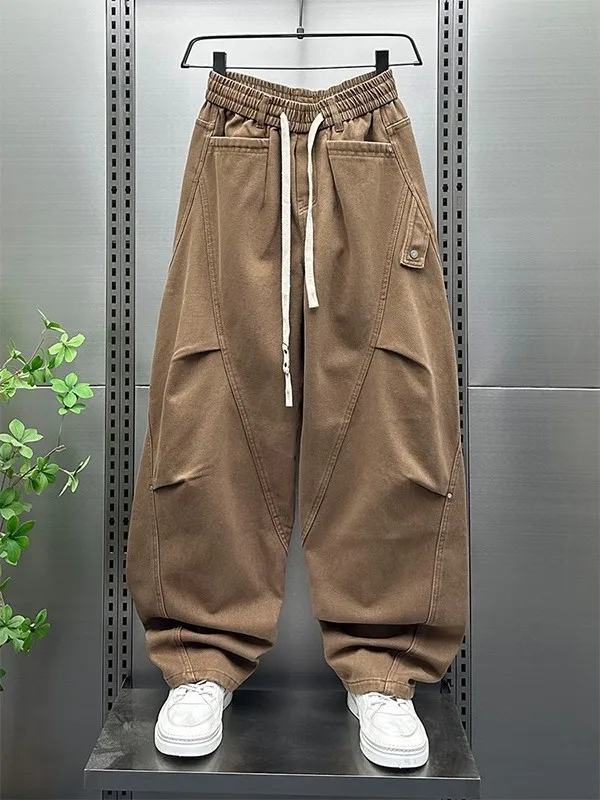 

plus Size Fce Lined Loose Wide Leg Work Pants Men Women Autumn Winter Cargo Trousers Original Design Patchwork Knife