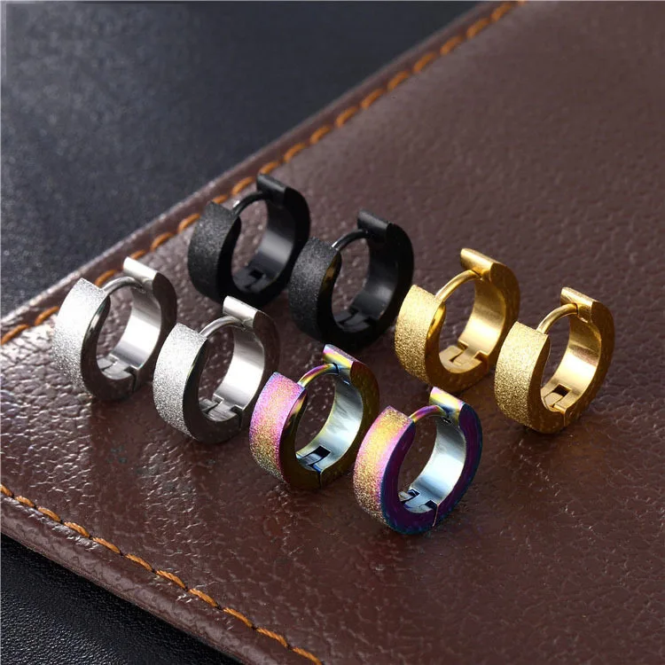 Wide Frosting Stainless Steel Hoop Earrings Black Round Earring For Women Men Punk Vintage Circle Earring Jewelry Statement