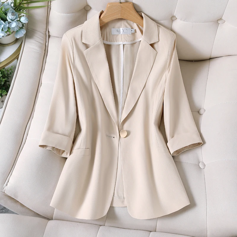 Pink Casual Sle Seven-Quarter Sve Slim Fit Women's Suit Jaet Versatile Spring Summer New Arrival Commute Sle Polyest...