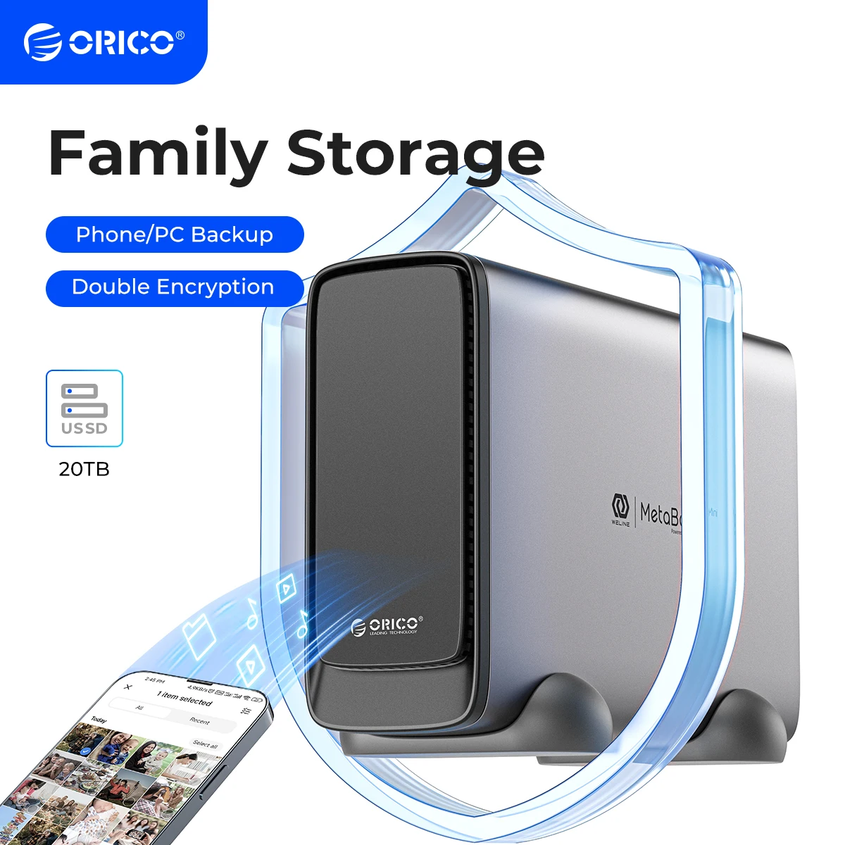 ORICO-Mini Metal Box for Personal Storage Type-C Network Attached Storage Automatic Backup Remote Access Diskless NAS 3.5