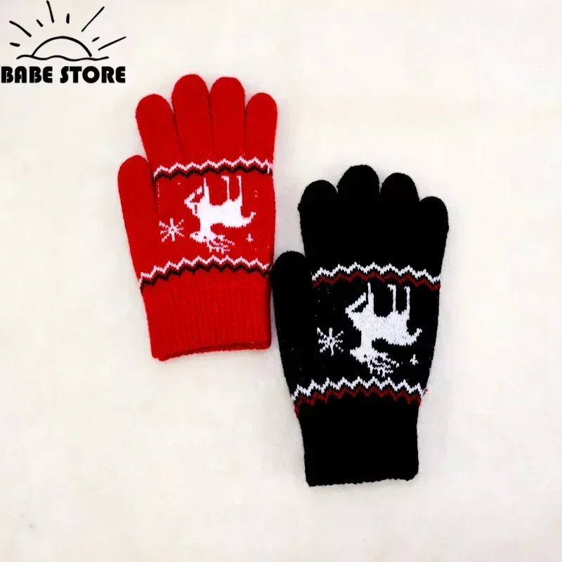 New Child Kids Baby Girls Boys Winter Knitted Gloves Xmas Cartoon Warm Mittens Toddlers Outdoor Cartoon  Cute Gloves5-12 Years