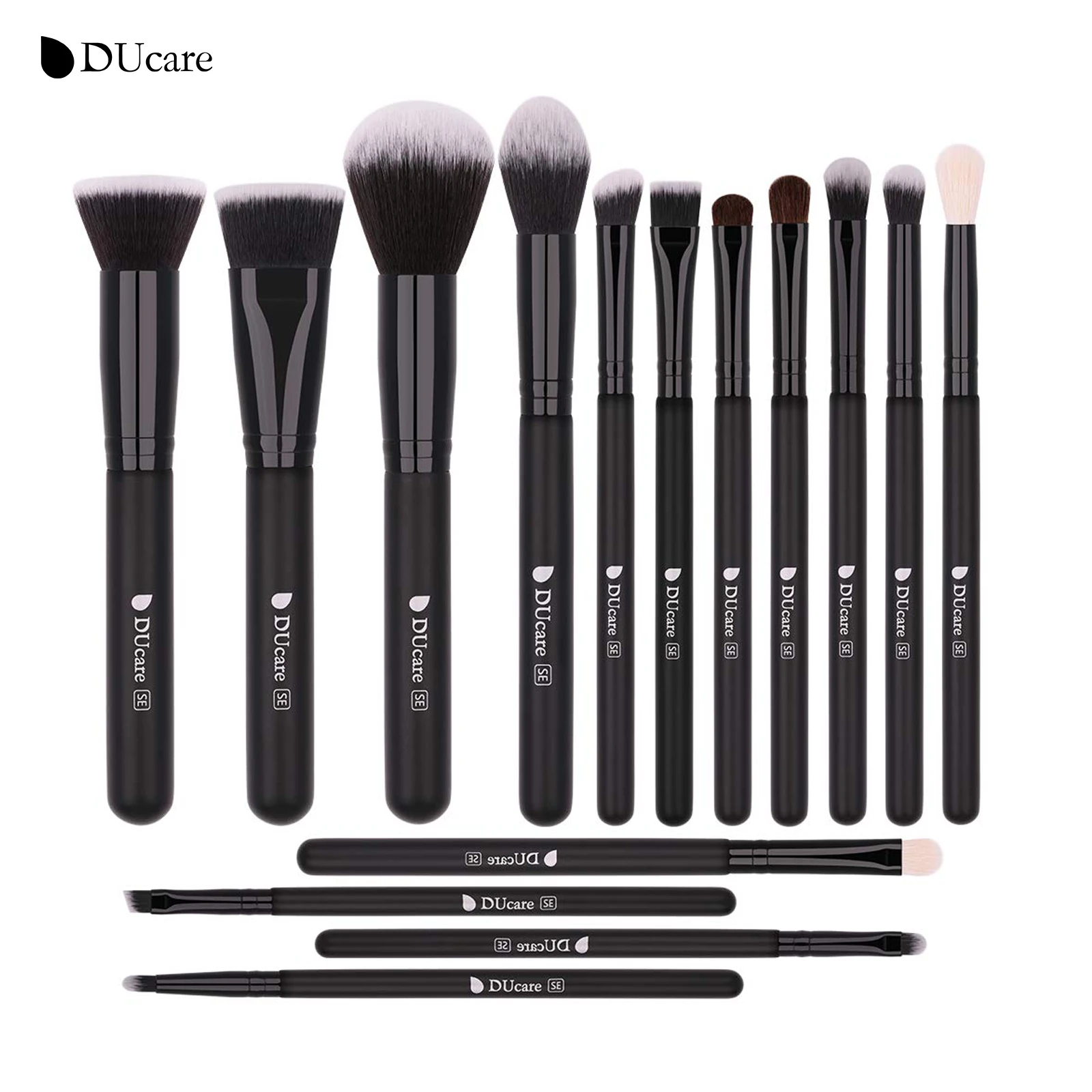 DUcare Make-up-Pinsel-Set, 15-teilig, professionelle Foundation, Concealer, Puder, Rouge, Blending, Gesicht, Lidschatten, schwarzes Pinsel-Set