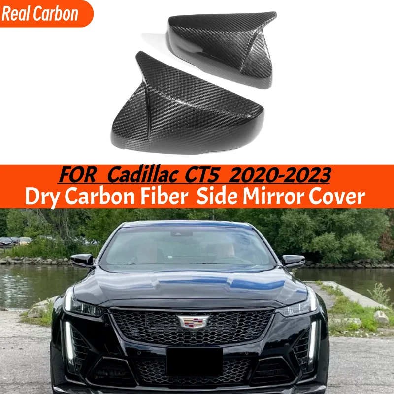 CT5 Full Dry Carbon Fiber Side Mirror Covers For Cadillac CT5 CT6 CTS RearView Mirror Caps M-Look  Add On Style Side Mirrors