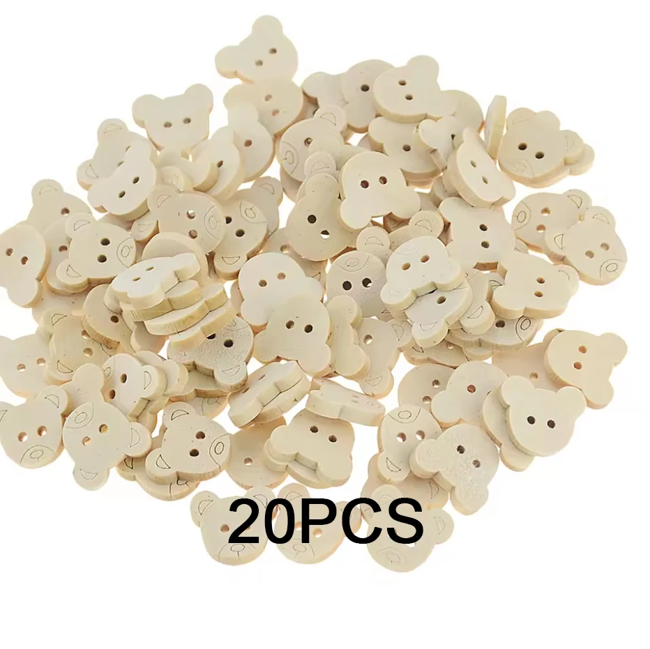 20Pcs Retail  Teddy Bear Charms 2 Holes Wood Sewing Buttons buttons for children 13x11mm/16x18mm/20*25mm