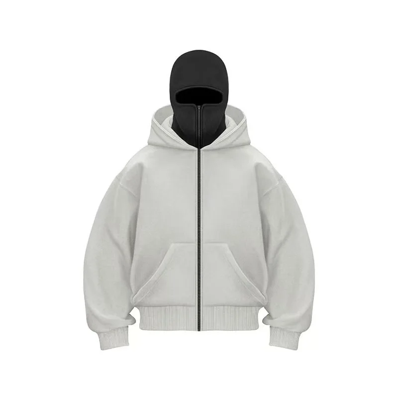 Männer und Frauen Y2K Gothic Harajuku Winter neuer Artikel Doppelkapuzenpullover Herren Kapuzenmaske Reißverschluss Sportbekleidung – Detail 16