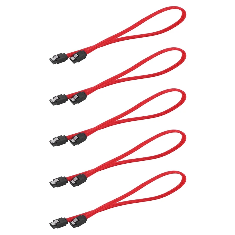 5Pcs 50CM SATA 3.0 III SATA3 7Pin Data Cable 6Gb/S SSD Cables HDD Hard Disk Data Cord Premium Version(Red)