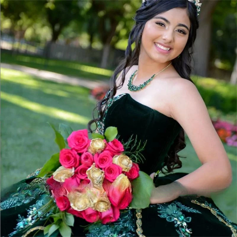 Vestido De baile De quinceañera con cuentas, verde De México, apliques De encaje, dulce 16, escalonado, fiesta De cumpleaños, 15 Años, 2024