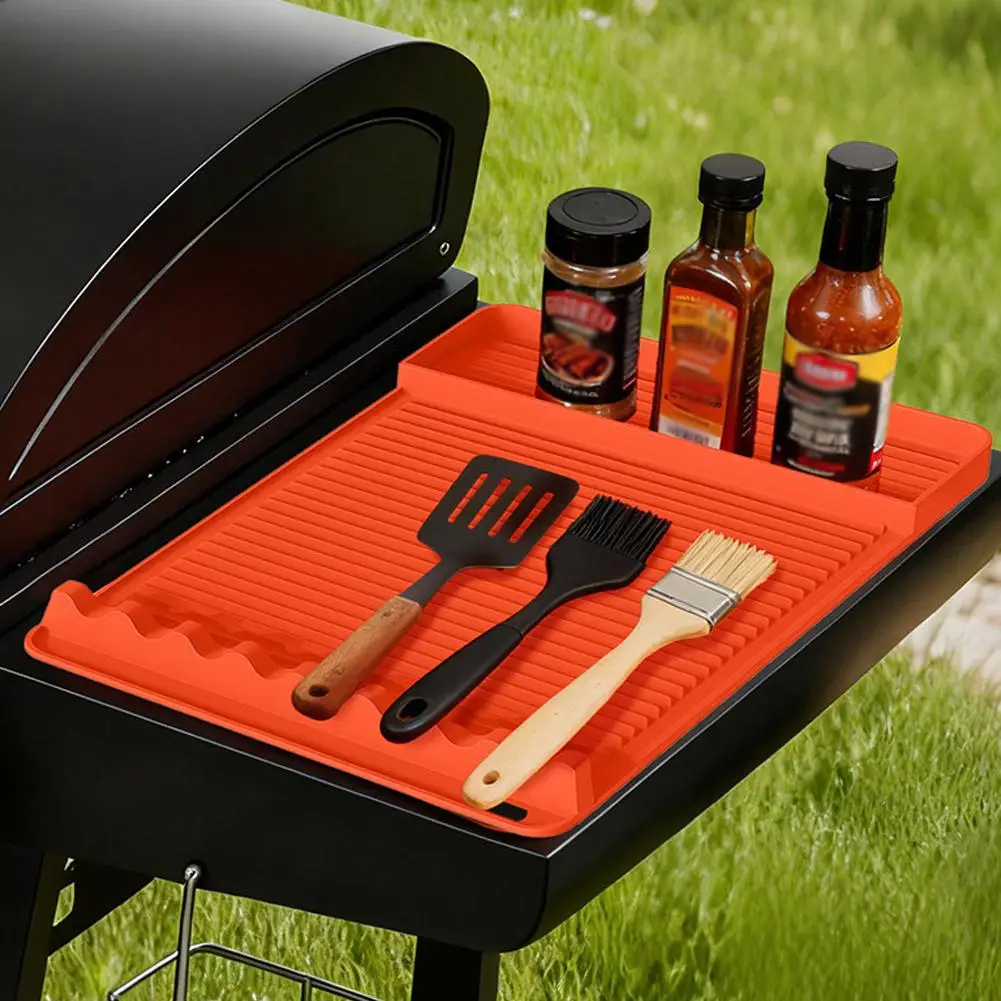 Silicone Grill Mat Mat Drip Pad Spatula Mat Food Grade BBQ Pad Outdoor Grill Kitchen Grill Side Shelf Tools Griddle Tools