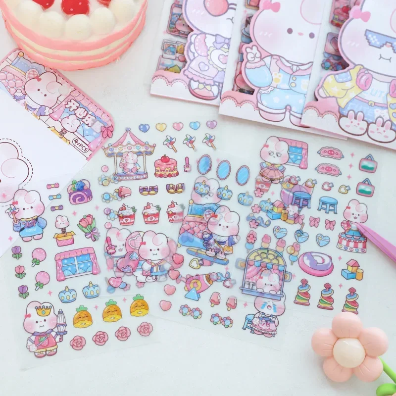 56 pack/lot Fashion Cute Rabbits PET Frosted Stickers Scrapbooking Diy Journal Stationery Sticker Gift Prizes Decor Wholewale