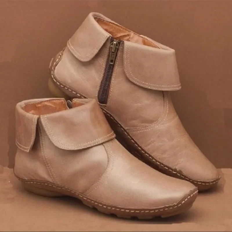European and American Women\'s Short Boots 2024 Autumn New Round Toe Casual Side Zipper Plus Size Women\'s Boots Solid Color