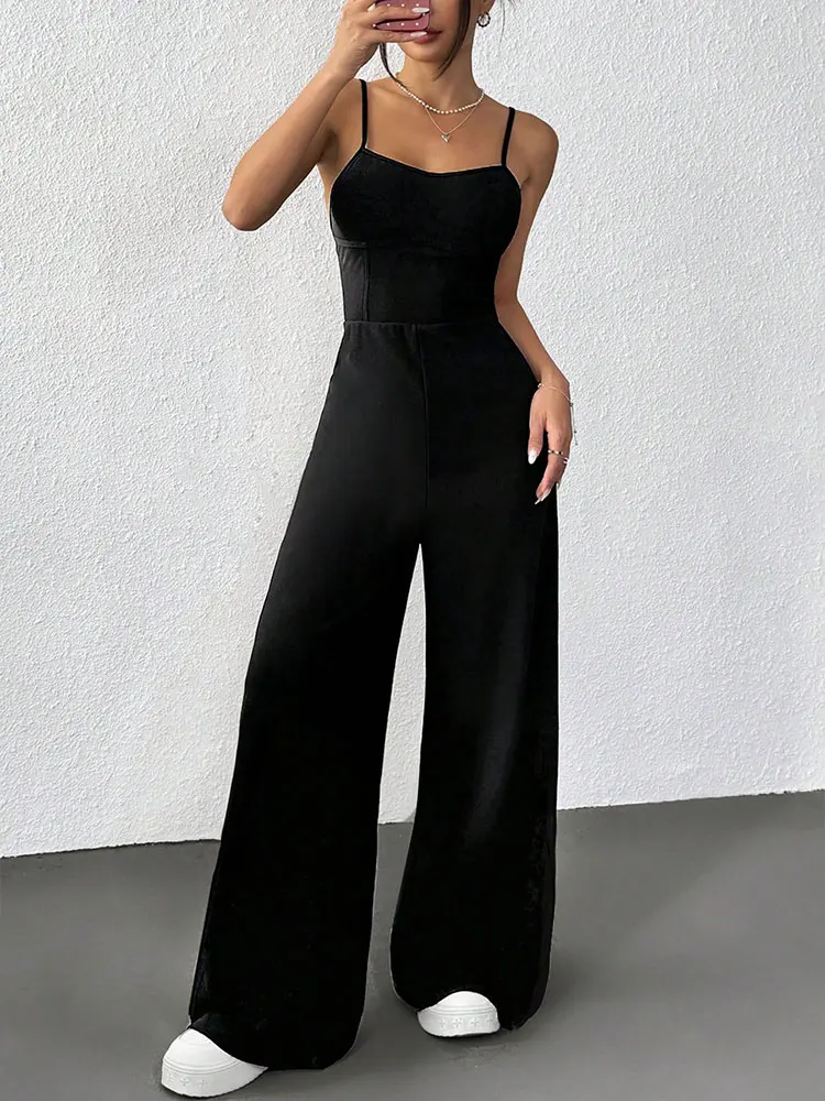 

Summer New Women Sling Jumpsuits Streetwear Fashion Casual Slim Jumpsuits Black Sexy Backless V-Neck Sleeveless Female Clothing