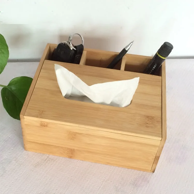 Modern Bamboo And Wood Desktop Multifunctional Creative Tissue Remote Control Storage Box