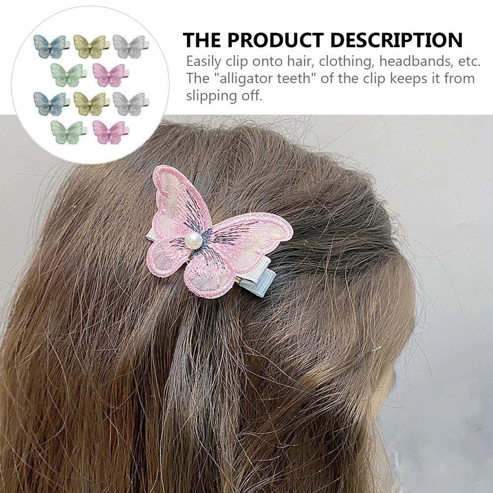 

10Pcs Butterflies Hair Clips Fabric Pearl Barrettes Hairpin for Birthday Party Outdoor Photography Hair Accessory