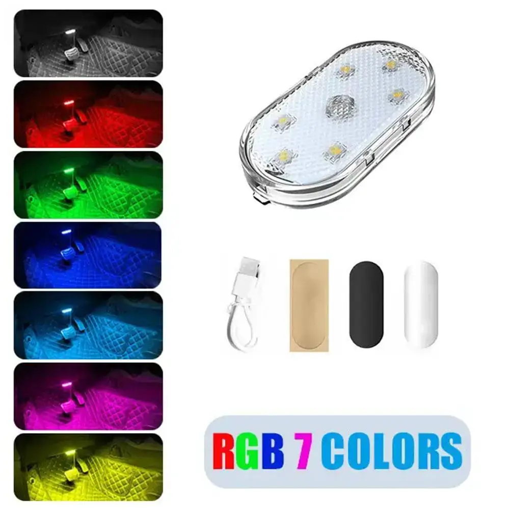 4pcs 7-color Car Atmosphere Light Sensor Interior Light Lighting Sensor Usb Modification Trunk Led Breathing Light Au J8k0