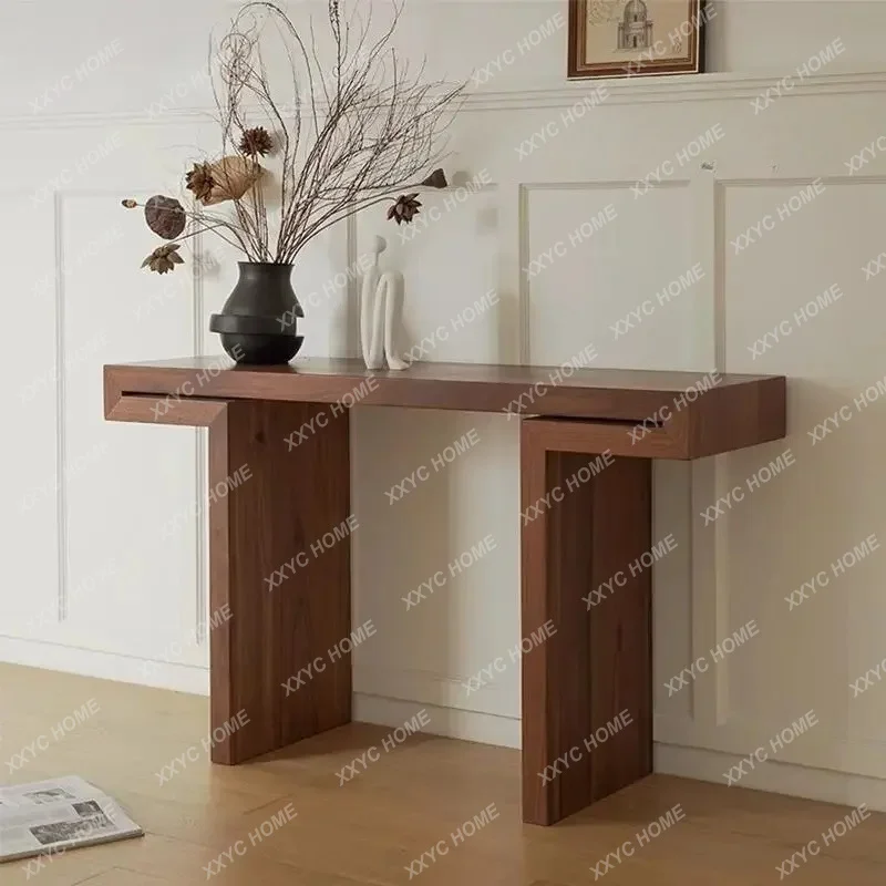 XX Black Walnut Entrance Table Italian Minimalist Log Style Entrance Platform Against The Wall Corridor