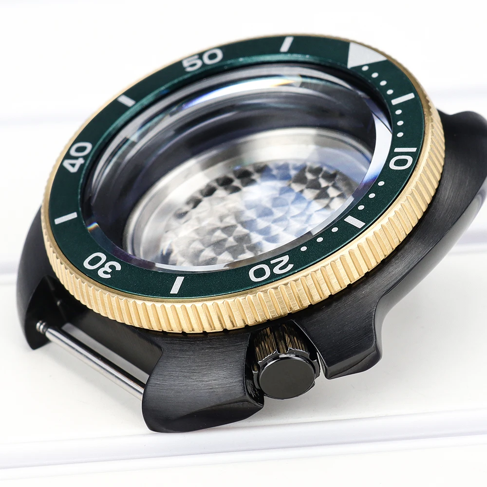 Uhrengehäuse 44mm Diver Schwarz Gold Montage-Uhrenteile AR Saphir für NH35 NH36 6105 Turtle Abalone mit Zifferblattring 4.1 Uhr – Detail 5