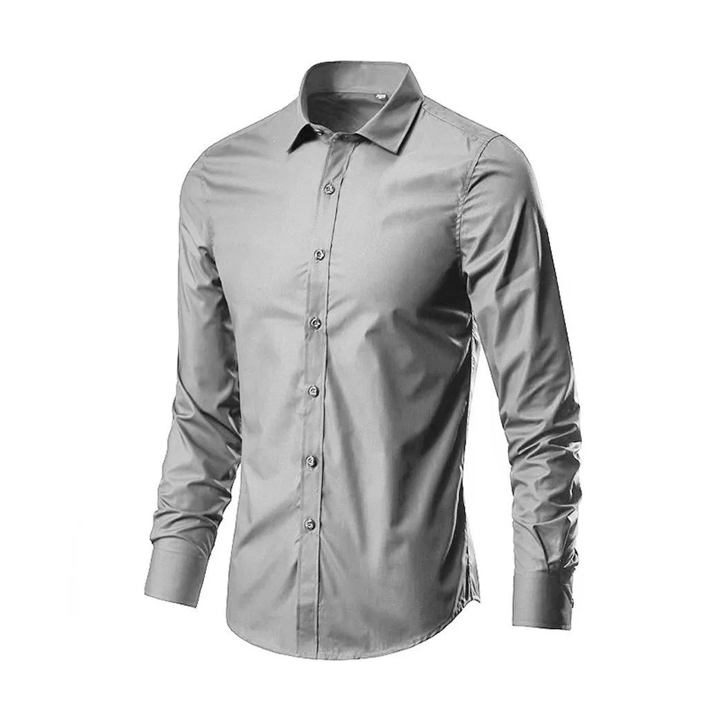 Men's Elastic Shirt Business Fashion Leisure Long-sleeved Spring Autumn Anti-wrinkle Breathable Solid Color mercerized Blouse