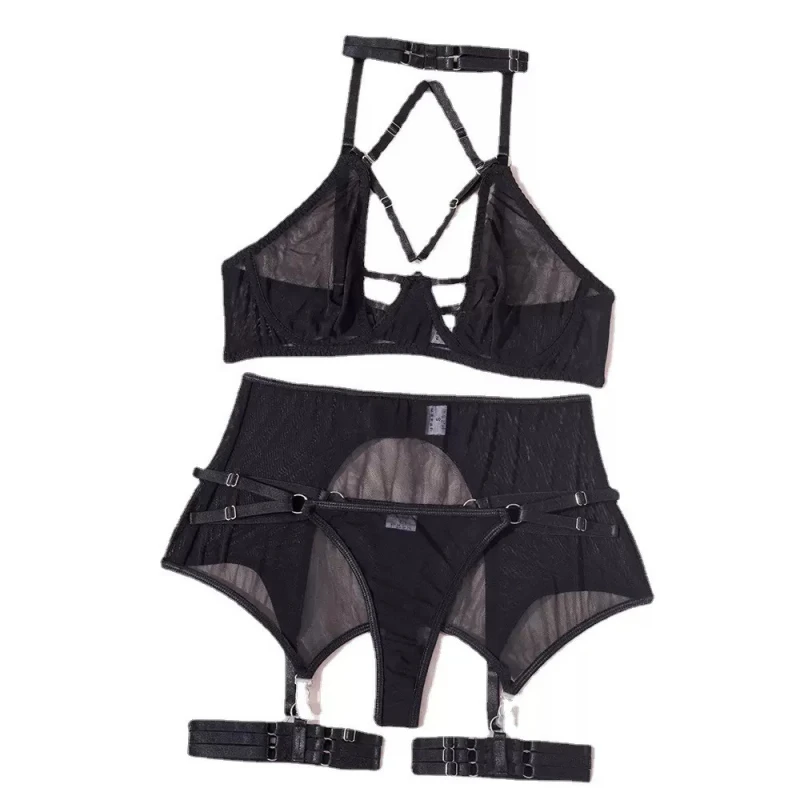 

Bikini Mesh Transparent Garter Belt Underwire Swimsuit Underwear Four-Piece Set
