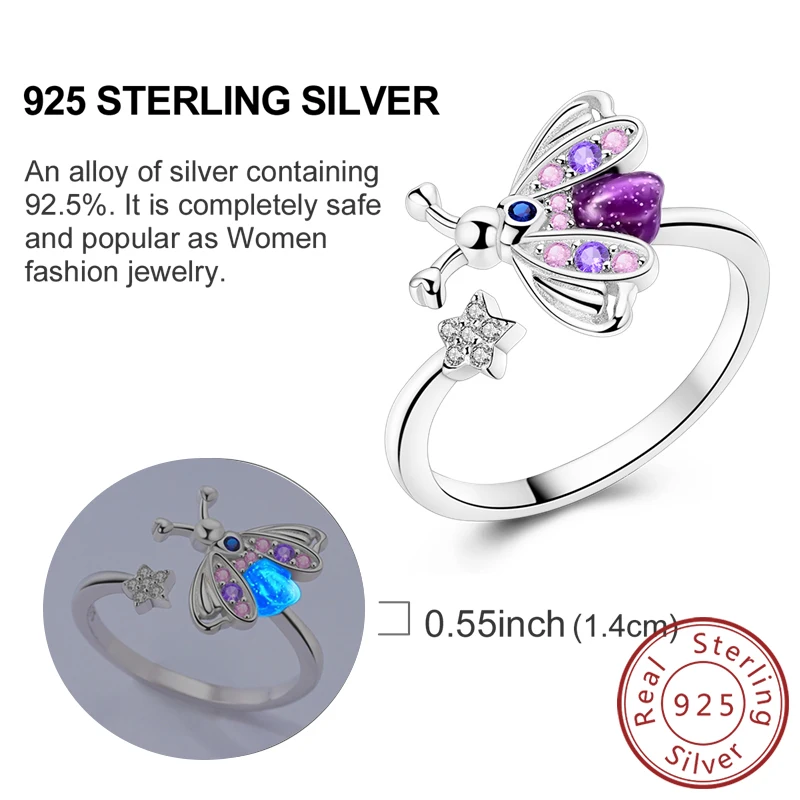 Women's 925 Sterling Silver Firefly Rose Ring