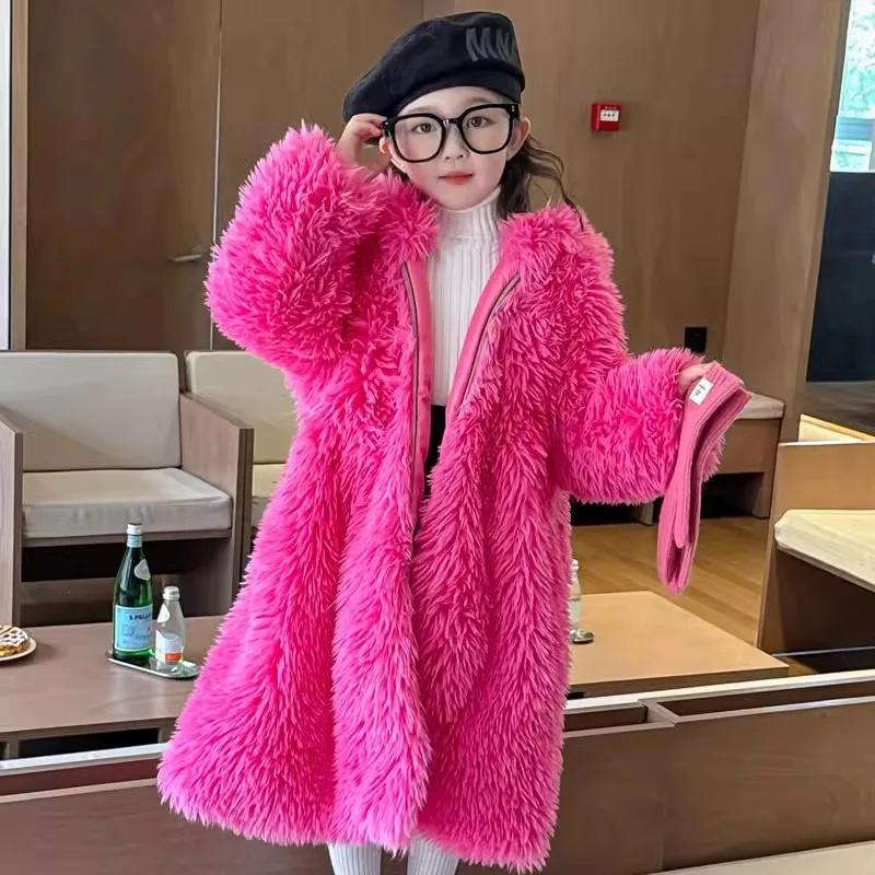 

Autumn winter girls fur coat baby imitation fur coat in the long paragraph little girl plush bunny paragraph home clothing