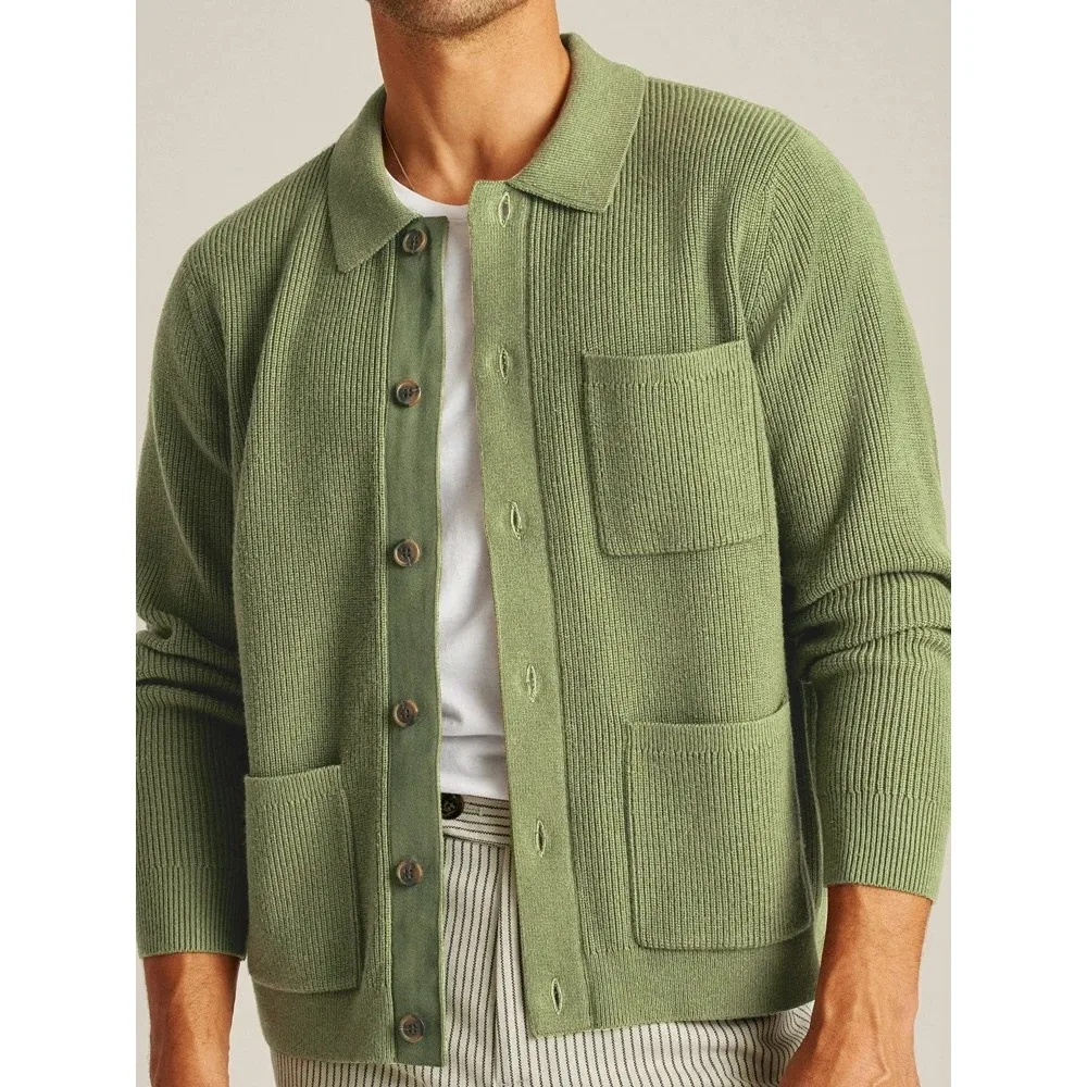 

Men Cardigan Sweaters Coat Turn Down Collar Solid Knitted Shirt Coats Casual Single Breasted Splice Open Stitch Male Autumn New