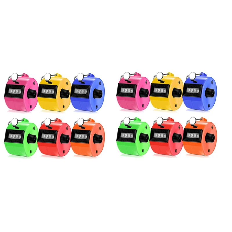 

12PCS Hand Counter 4 Digit Mechanical Palm Click Counter Assorted Color Hand Hold Counter Clicker With Metal Finger Ring