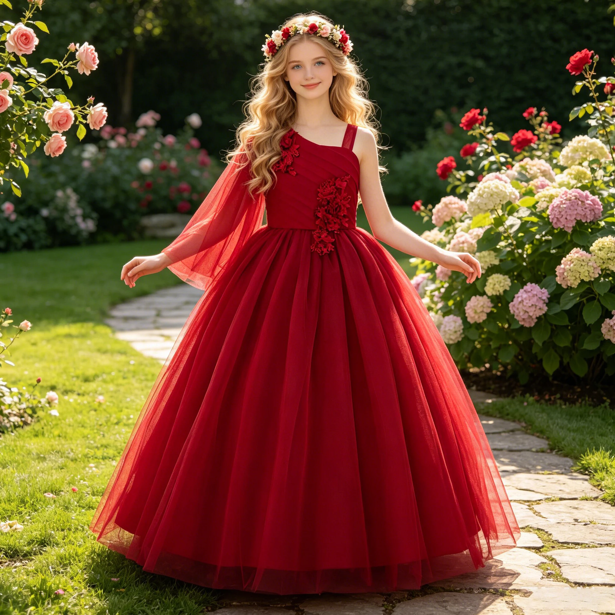 Elegant Bridesmaids Party Girls Dresses Vintage Flower Wedding Princess Evening Prom Gown Summer Baptism Birthday Dress for Girl