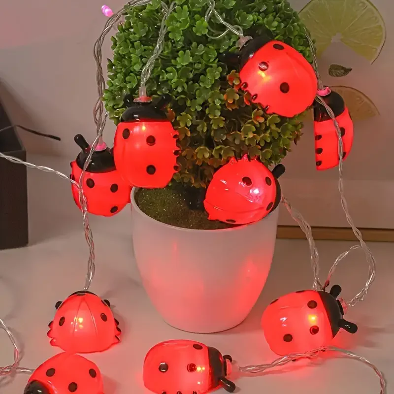 6M 40LED Rome Decoration Ladybug String Lights Indoor Party Atmosphere Christmas Battery Flower Fairy Lights Curtains 833
