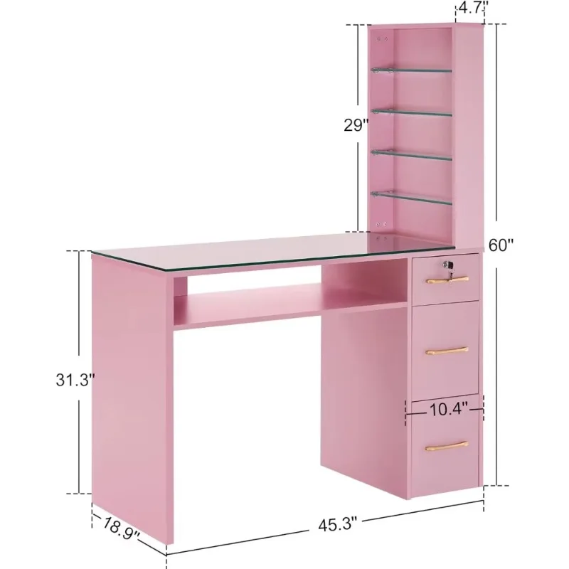 Nail desk with drawer, storage shelf Spa Beauty Salon Station Nail desk