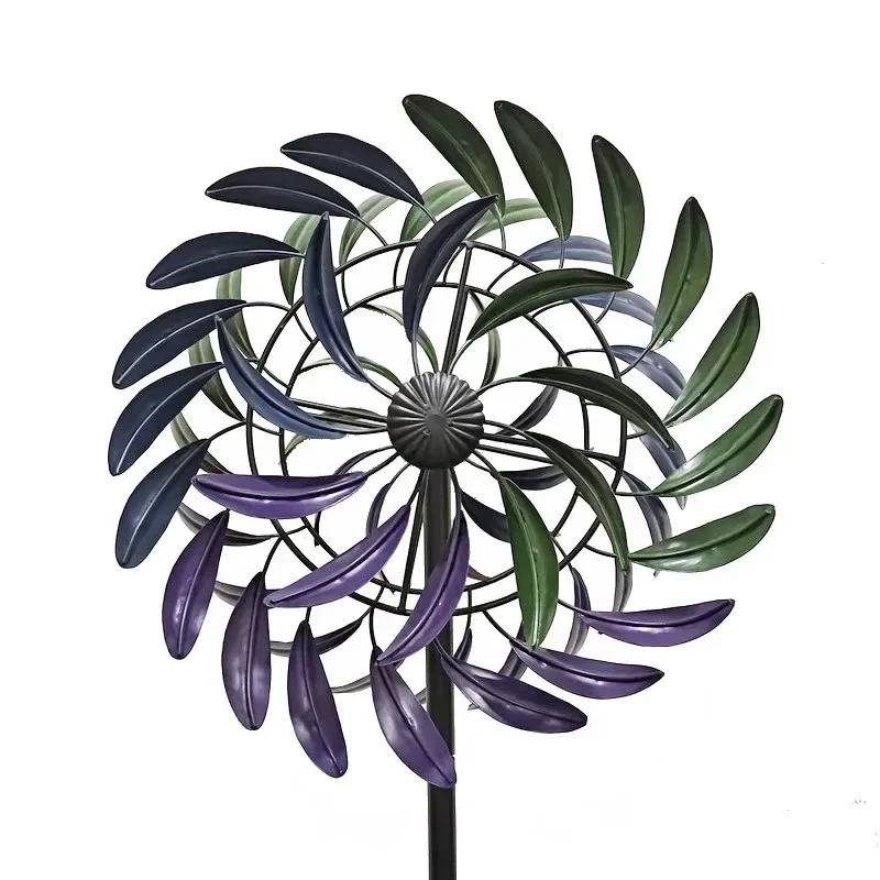 Outdoor wrought iron windmill, garden villa, courtyard decoration, craft four floors, rainbow windmill, rotating ornament