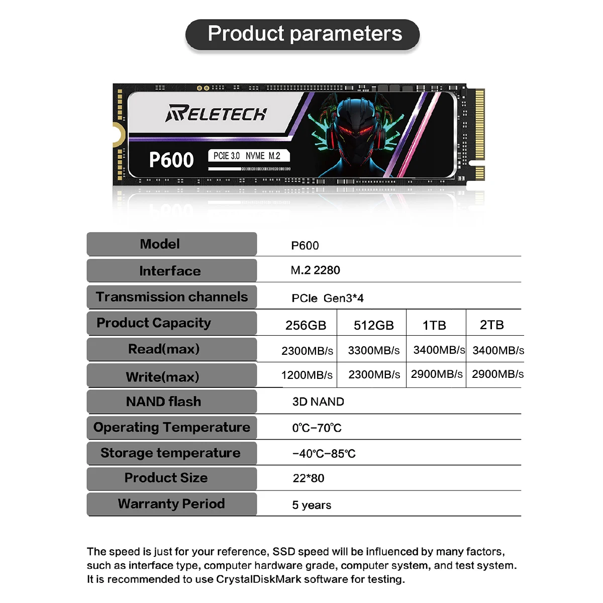 Reletech P600 M2 SSD NVMe 1TB 2TB 512G SSD M.2 2280 PCIe Gen3.0x4 disco rigido interno a stato solido per Desktop portatile