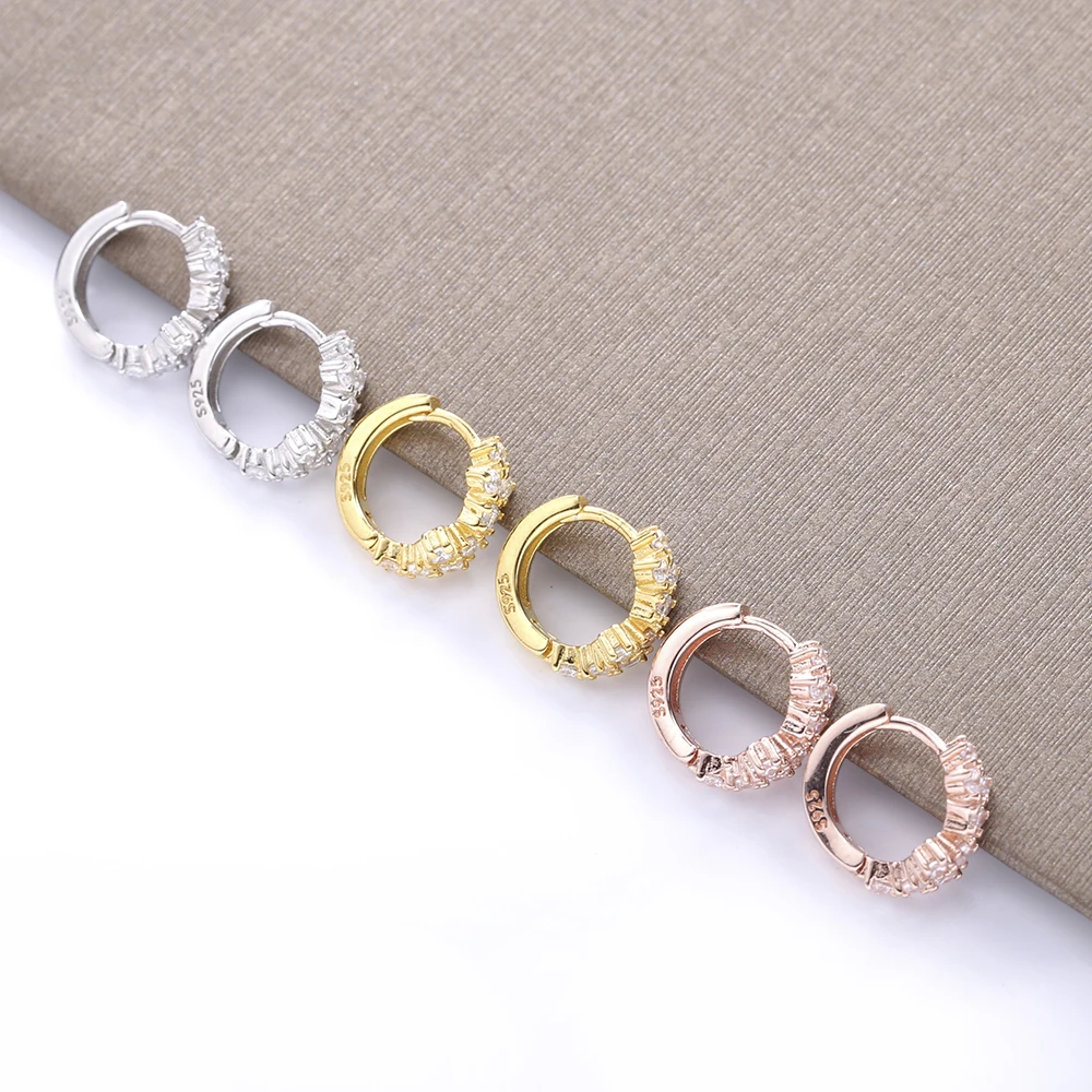 

Slovecabin Real 100% 925 Sterling Silver Crystal Hoop Huggies Earrings For Women Luxury Femme Silver 925 Jewelry Accessories