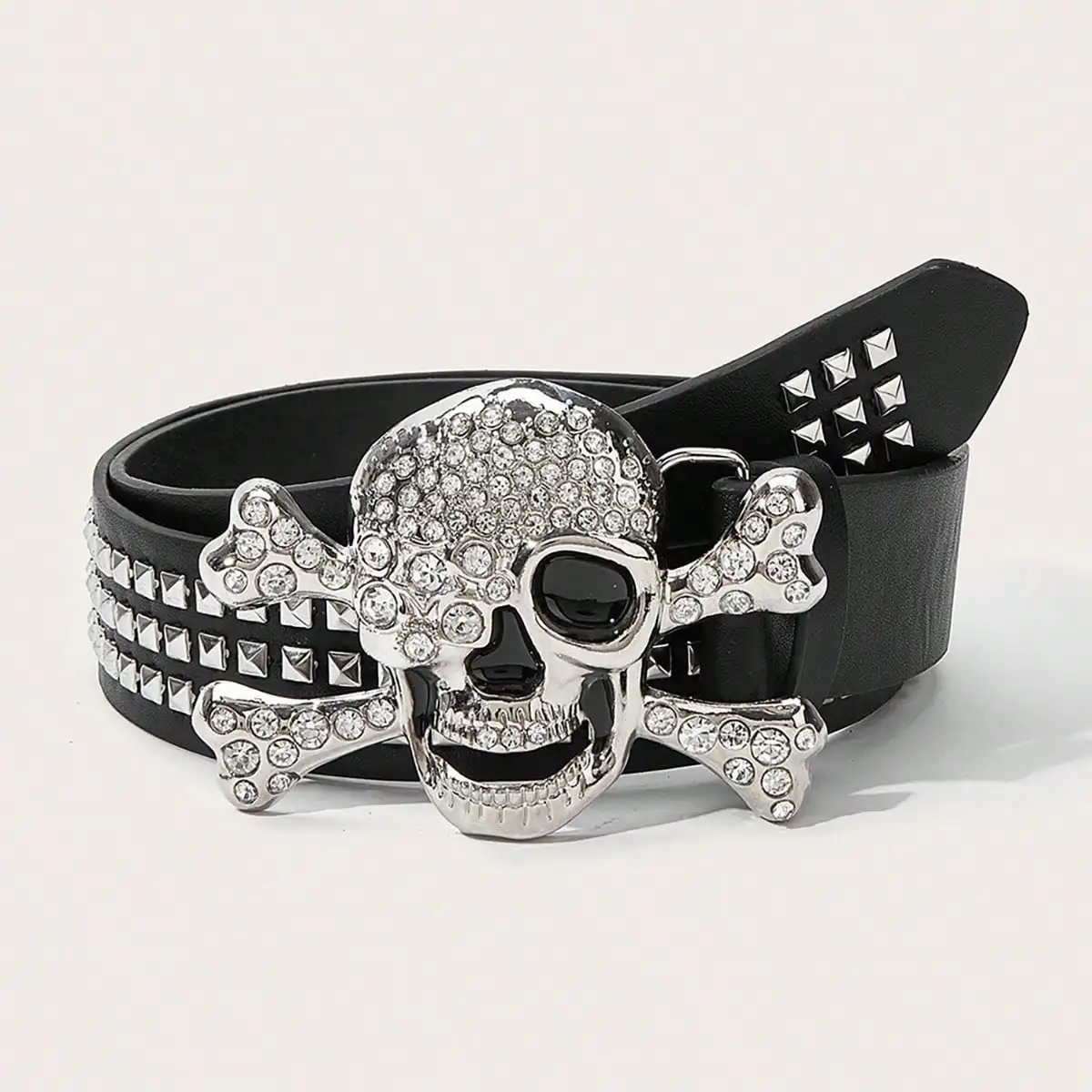 Gothic Totenkopf Strass Schnalle Gürtel - Stylischer Subkultur Punk Nieten Hip-Hop Rock Y2K Gürtel Accessoire Casual Täglich, Für Männer Frauen – Detail 2