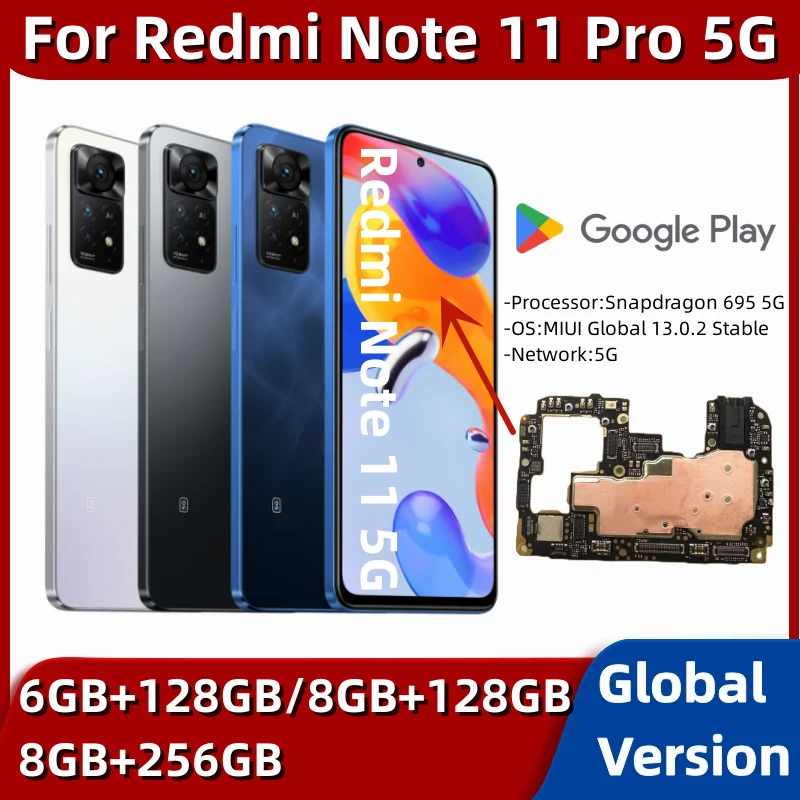 For Xiaomi Hongmi Redmi Note 11 Pro 5G Motherboard Unlocked Original 128GB 256GB Global ROM Mainboard Logic Board Snapdragon 695